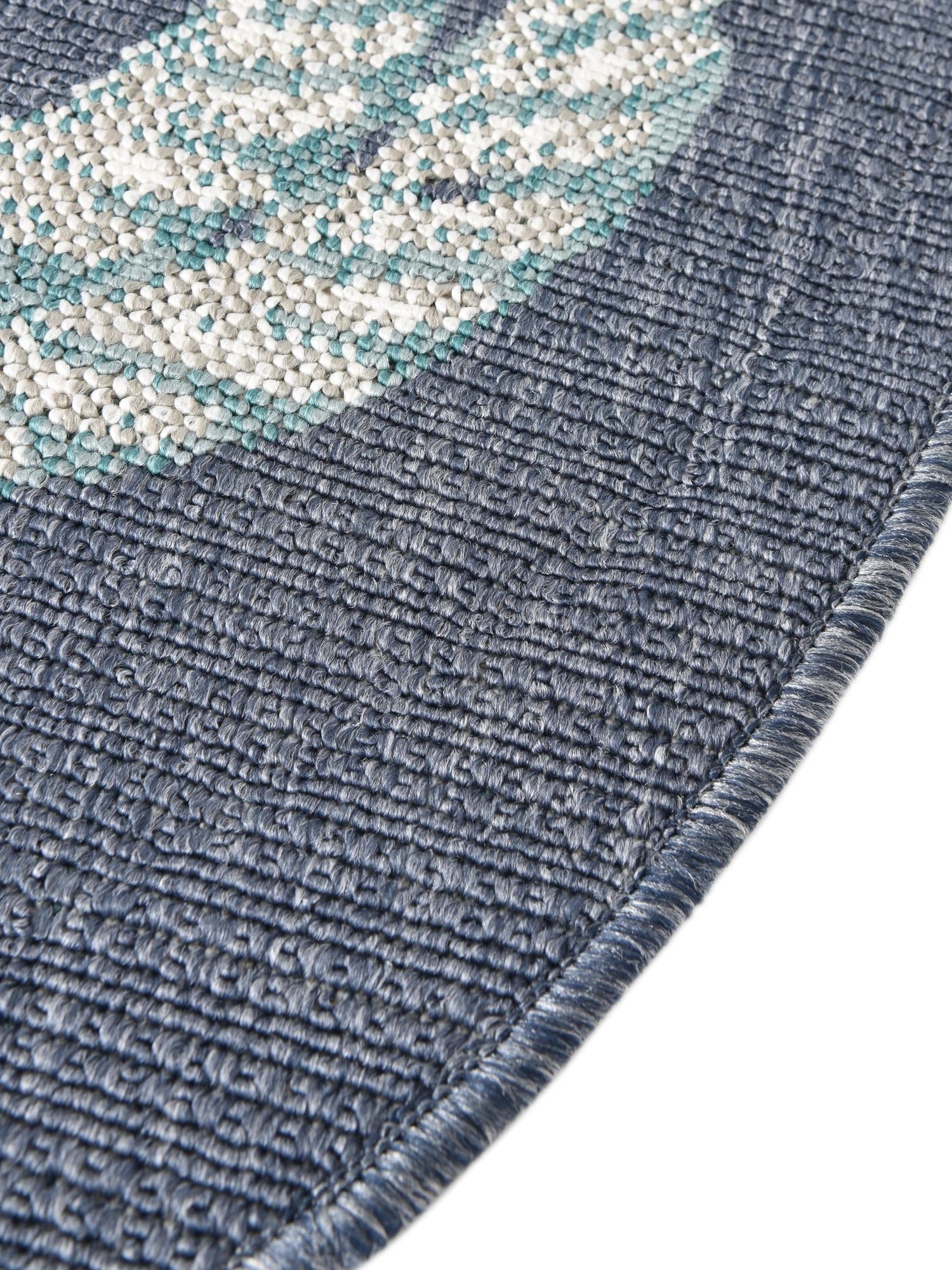 Navy Blue 7' x 7' Outdoor Coastal Round Area Rug Weather Resistant for Patio, Deck, Terrace, Balcony, Porch 100% Polypropylene Coastal Decor Carpet for Sale at Rug Engine