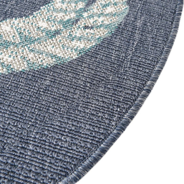 Navy Blue 7' x 7' Outdoor Coastal Round Area Rug Weather Resistant for Patio, Deck, Terrace, Balcony, Porch 100% Polypropylene Coastal Decor Carpet for Sale at Rug Engine