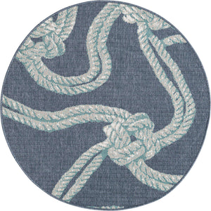 Navy Blue 4' x 4' Outdoor Coastal Round Area Rug Weather Resistant for Patio, Deck, Terrace, Balcony, Porch 100% Polypropylene Coastal Decor Carpet for Sale at Rug Engine
