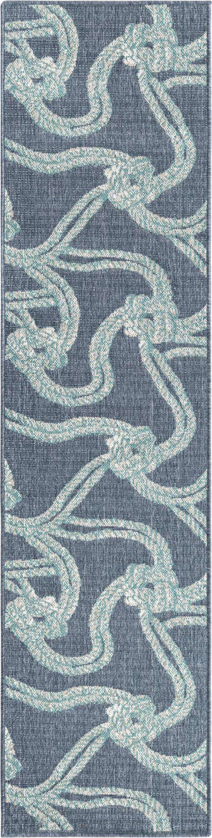 Navy Blue 2' x 8' Outdoor Coastal Runner Area Rug Weather Resistant for Patio, Deck, Terrace, Balcony, Porch 100% Polypropylene Coastal Decor Carpet for Sale at Rug Engine