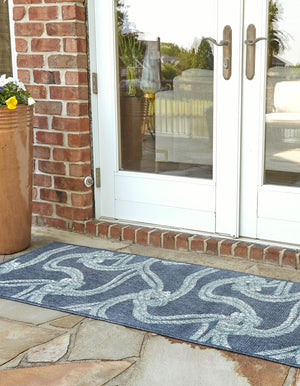 Navy Blue 2' x 6' Outdoor Coastal Runner Area Rug Weather Resistant for Patio, Deck, Terrace, Balcony, Porch 100% Polypropylene Coastal Decor Carpet for Sale at Rug Engine