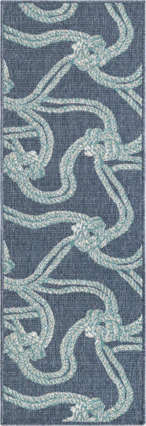 Navy Blue 2' x 6' Outdoor Coastal Runner Area Rug Weather Resistant for Patio, Deck, Terrace, Balcony, Porch 100% Polypropylene Coastal Decor Carpet for Sale at Rug Engine