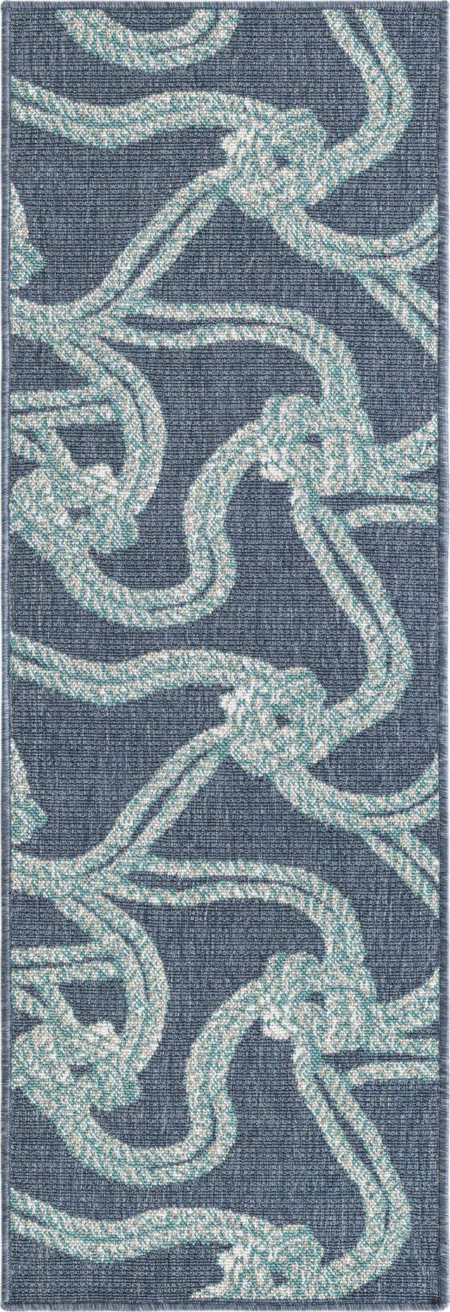 Navy Blue 2' x 6' Outdoor Coastal Runner Area Rug Weather Resistant for Patio, Deck, Terrace, Balcony, Porch 100% Polypropylene Coastal Decor Carpet for Sale at Rug Engine