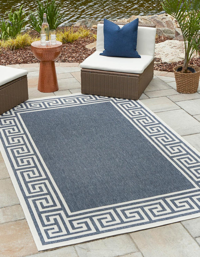 Navy Blue 4' x 6' Outdoor Coastal Rectangle Area Rug Weather Resistant for Patio, Deck, Terrace, Balcony, Porch 100% Polypropylene Coastal Decor Carpet for Sale at Rug Engine