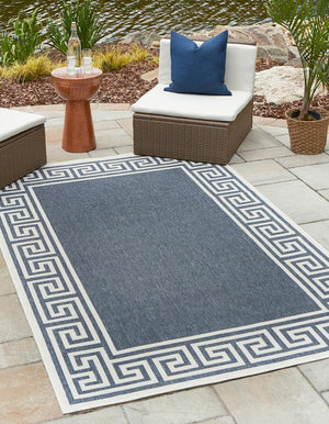 Navy Blue 9' x 12' Outdoor Coastal Rectangle Area Rug Weather Resistant for Patio, Deck, Terrace, Balcony, Porch 100% Polypropylene Coastal Decor Carpet for Sale at Rug Engine
