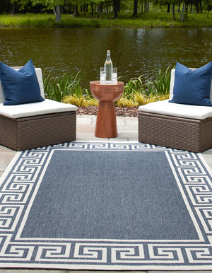 Navy Blue 4' x 6' Outdoor Coastal Rectangle Area Rug Weather Resistant for Patio, Deck, Terrace, Balcony, Porch 100% Polypropylene Coastal Decor Carpet for Sale at Rug Engine