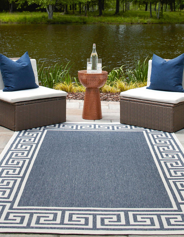 Navy Blue 9' x 12' Outdoor Coastal Rectangle Area Rug Weather Resistant for Patio, Deck, Terrace, Balcony, Porch 100% Polypropylene Coastal Decor Carpet for Sale at Rug Engine