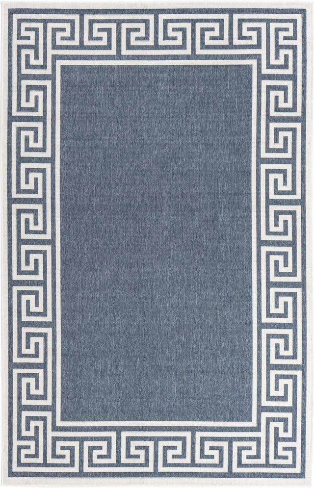 Navy Blue 5' 3 x 8' Outdoor Coastal Rectangle Area Rug Weather Resistant for Patio, Deck, Terrace, Balcony, Porch 100% Polypropylene Coastal Decor Carpet for Sale at Rug Engine