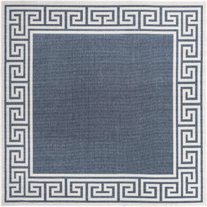 Navy Blue 7' 10 x 7' 10 Outdoor Coastal Square Area Rug Weather Resistant for Patio, Deck, Terrace, Balcony, Porch