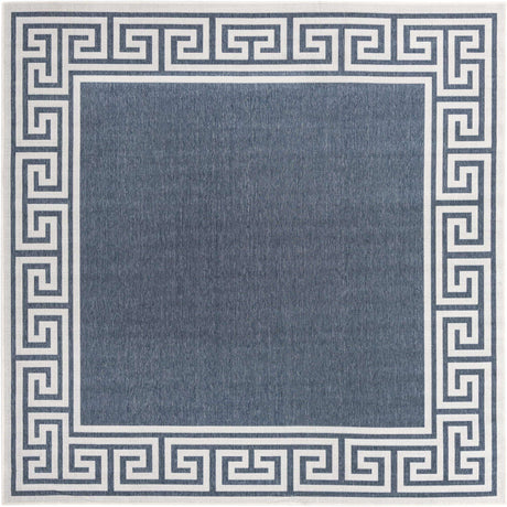 Navy Blue 7' 10 x 7' 10 Outdoor Coastal Square Area Rug Weather Resistant for Patio, Deck, Terrace, Balcony, Porch