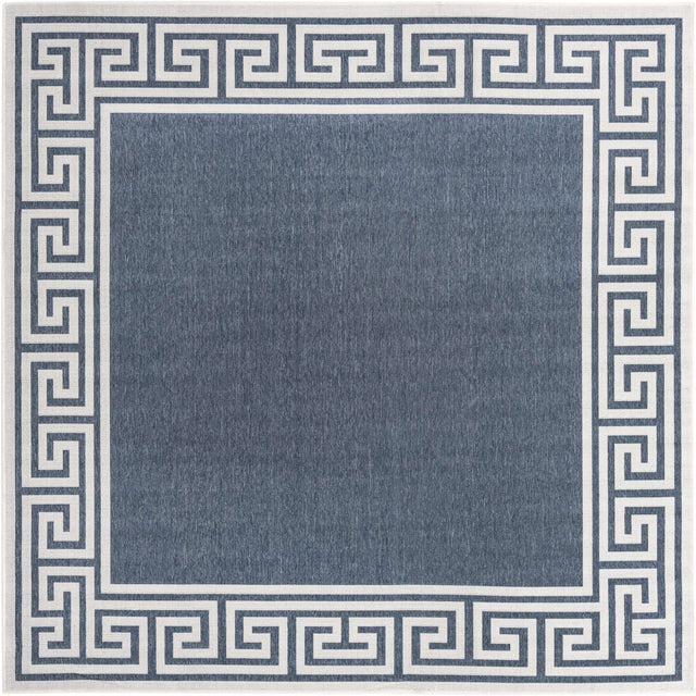 Navy Blue 7' 10 x 7' 10 Outdoor Coastal Square Area Rug Weather Resistant for Patio, Deck, Terrace, Balcony, Porch
