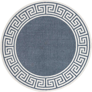 Navy Blue 7' x 7' Outdoor Coastal Round Area Rug Weather Resistant for Patio, Deck, Terrace, Balcony, Porch 100% Polypropylene Coastal Decor Carpet for Sale at Rug Engine