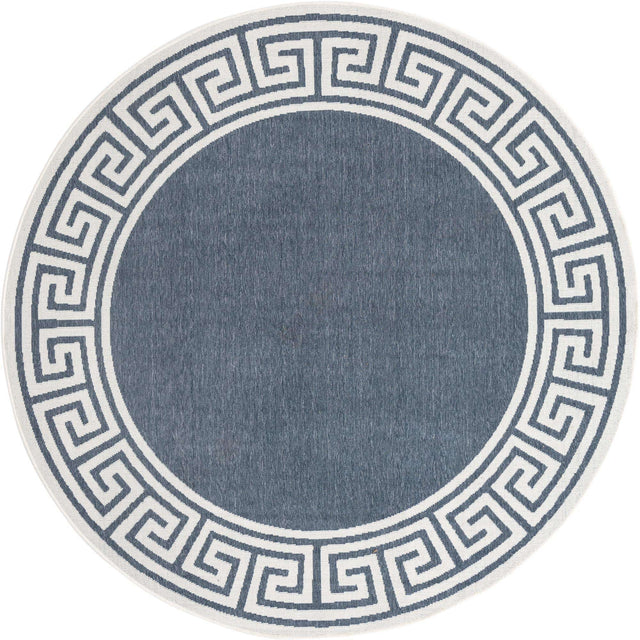 Navy Blue 7' x 7' Outdoor Coastal Round Area Rug Weather Resistant for Patio, Deck, Terrace, Balcony, Porch 100% Polypropylene Coastal Decor Carpet for Sale at Rug Engine