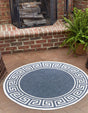 Navy Blue 7' x 7' Outdoor Coastal Round Area Rug Weather Resistant for Patio, Deck, Terrace, Balcony, Porch 100% Polypropylene Coastal Decor Carpet for Sale at Rug Engine