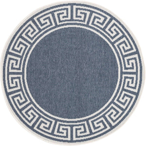 Navy Blue 4' x 4' Outdoor Coastal Round Area Rug Weather Resistant for Patio, Deck, Terrace, Balcony, Porch 100% Polypropylene Coastal Decor Carpet for Sale at Rug Engine