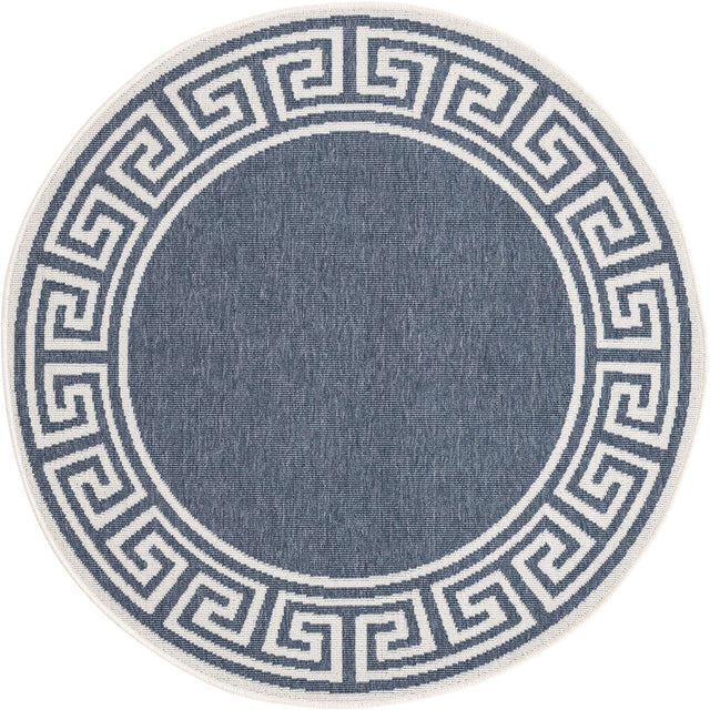 Navy Blue 4' x 4' Outdoor Coastal Round Area Rug Weather Resistant for Patio, Deck, Terrace, Balcony, Porch 100% Polypropylene Coastal Decor Carpet for Sale at Rug Engine