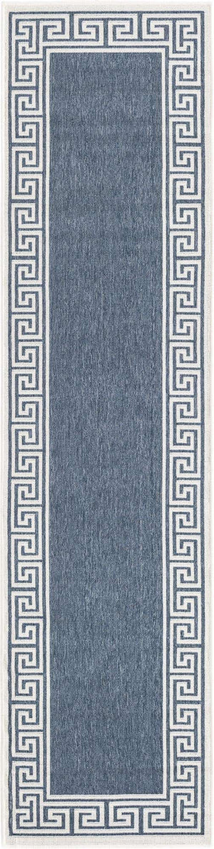Navy Blue 2' x 8' Outdoor Coastal Runner Area Rug Weather Resistant for Patio, Deck, Terrace, Balcony, Porch 100% Polypropylene Coastal Decor Carpet for Sale at Rug Engine