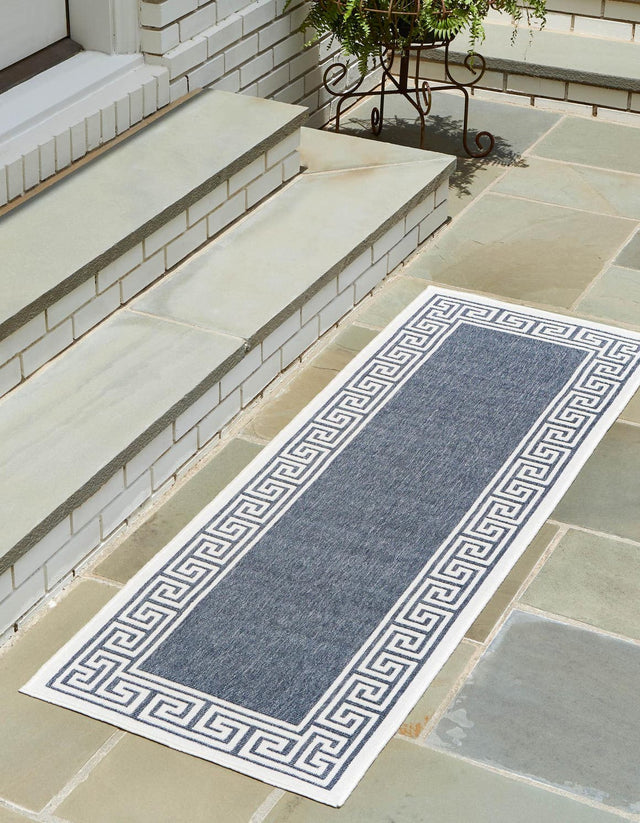 Navy Blue 2' x 8' Outdoor Coastal Runner Area Rug Weather Resistant for Patio, Deck, Terrace, Balcony, Porch 100% Polypropylene Coastal Decor Carpet for Sale at Rug Engine