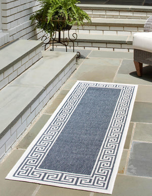 Navy Blue 2' x 6' Outdoor Coastal Runner Area Rug Weather Resistant for Patio, Deck, Terrace, Balcony, Porch 100% Polypropylene Coastal Decor Carpet for Sale at Rug Engine