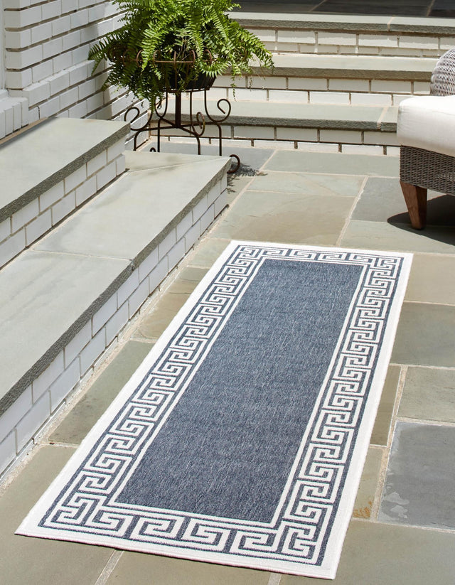Navy Blue 2' x 8' Outdoor Coastal Runner Area Rug Weather Resistant for Patio, Deck, Terrace, Balcony, Porch 100% Polypropylene Coastal Decor Carpet for Sale at Rug Engine