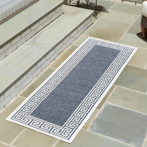Navy Blue 2' x 8' Outdoor Coastal Runner Area Rug Weather Resistant for Patio, Deck, Terrace, Balcony, Porch 100% Polypropylene Coastal Decor Carpet for Sale at Rug Engine