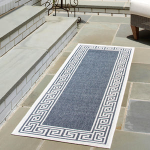 Navy Blue 2' x 8' Outdoor Coastal Runner Area Rug Weather Resistant for Patio, Deck, Terrace, Balcony, Porch 100% Polypropylene Coastal Decor Carpet for Sale at Rug Engine