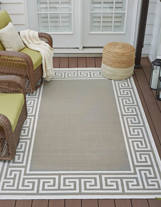 Gray 7' 10 x 10' Outdoor Coastal Rectangle Area Rug Weather Resistant for Patio, Deck, Terrace, Balcony, Porch 100% Polypropylene Coastal Decor Carpet for Sale at Rug Engine