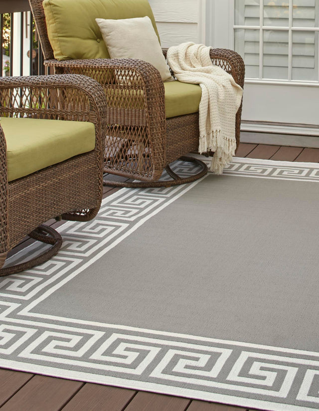 Gray 7' 10 x 10' Outdoor Coastal Rectangle Area Rug Weather Resistant for Patio, Deck, Terrace, Balcony, Porch 100% Polypropylene Coastal Decor Carpet for Sale at Rug Engine