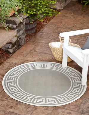 Gray 4' x 4' Outdoor Coastal Round Area Rug Weather Resistant for Patio, Deck, Terrace, Balcony, Porch 100% Polypropylene Coastal Decor Carpet for Sale at Rug Engine