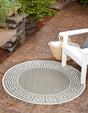 Gray 4' x 4' Outdoor Coastal Round Area Rug Weather Resistant for Patio, Deck, Terrace, Balcony, Porch 100% Polypropylene Coastal Decor Carpet for Sale at Rug Engine