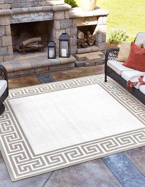 Ivory 7' 10 x 7' 10 Outdoor Coastal Square Area Rug Weather Resistant for Patio, Deck, Terrace, Balcony, Porch 100% Polypropylene Coastal Decor Carpet for Sale at Rug Engine