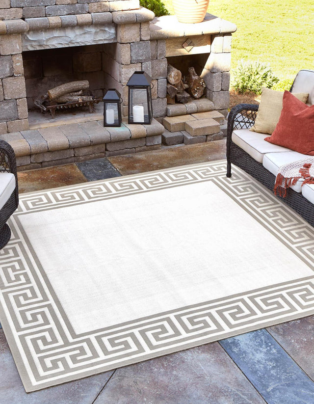 Ivory 7' 10 x 7' 10 Outdoor Coastal Square Area Rug Weather Resistant for Patio, Deck, Terrace, Balcony, Porch 100% Polypropylene Coastal Decor Carpet for Sale at Rug Engine