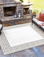 Ivory 7' 10 x 7' 10 Outdoor Coastal Square Area Rug Weather Resistant for Patio, Deck, Terrace, Balcony, Porch 100% Polypropylene Coastal Decor Carpet for Sale at Rug Engine