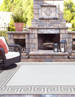 Ivory 7' 10 x 7' 10 Outdoor Coastal Square Area Rug Weather Resistant for Patio, Deck, Terrace, Balcony, Porch 100% Polypropylene Coastal Decor Carpet for Sale at Rug Engine