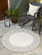 Ivory 7' x 7' Outdoor Coastal Round Area Rug Weather Resistant for Patio, Deck, Terrace, Balcony, Porch 100% Polypropylene Coastal Decor Carpet for Sale at Rug Engine