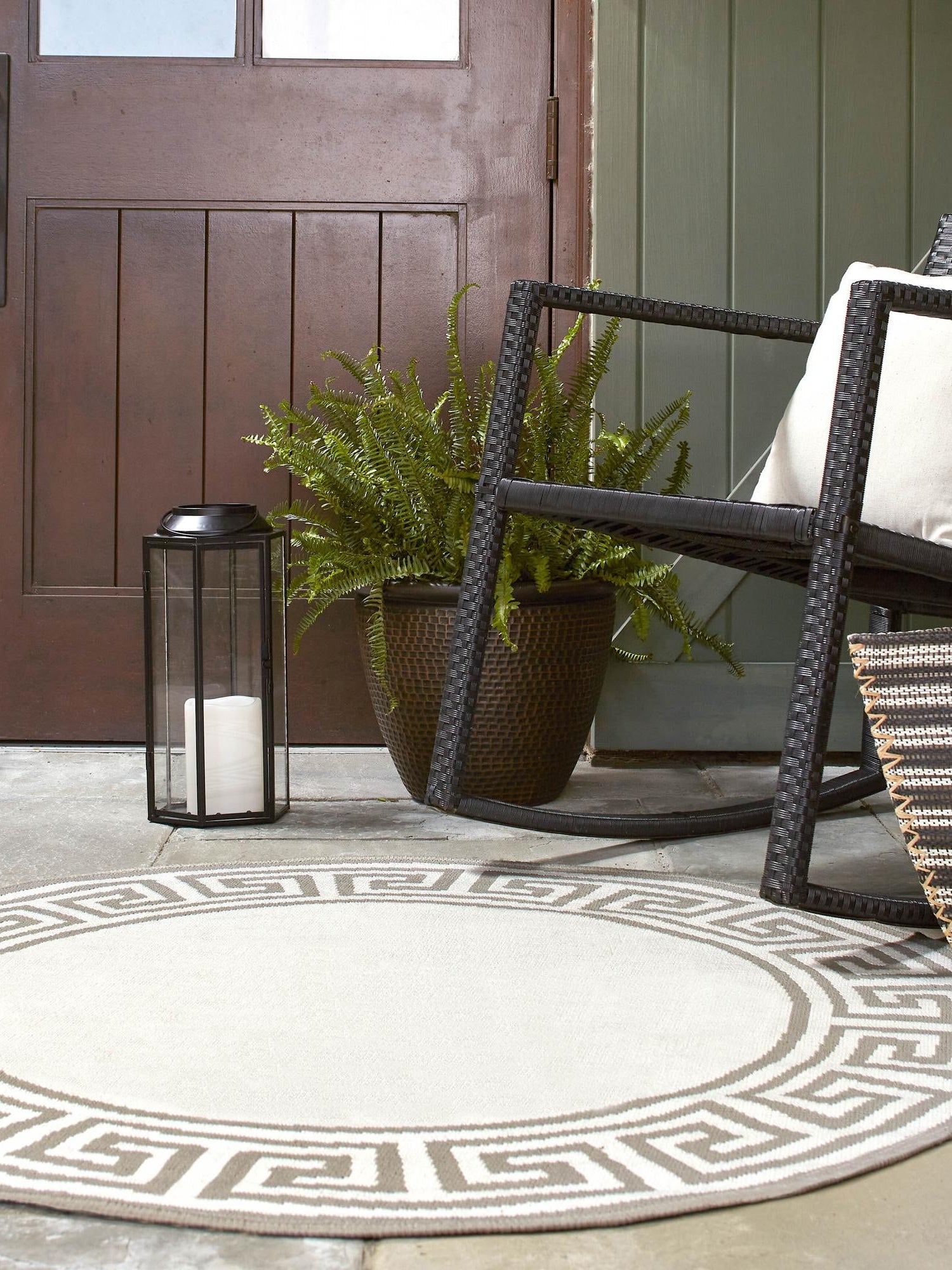 Ivory 7' x 7' Outdoor Coastal Round Area Rug Weather Resistant for Patio, Deck, Terrace, Balcony, Porch 100% Polypropylene Coastal Decor Carpet for Sale at Rug Engine