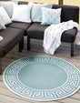 Aqua 4' x 4' Outdoor Coastal Round Area Rug Weather Resistant for Patio, Deck, Terrace, Balcony, Porch 100% Polypropylene Coastal Decor Carpet for Sale at Rug Engine