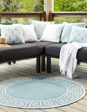 Aqua 4' x 4' Outdoor Coastal Round Area Rug Weather Resistant for Patio, Deck, Terrace, Balcony, Porch 100% Polypropylene Coastal Decor Carpet for Sale at Rug Engine