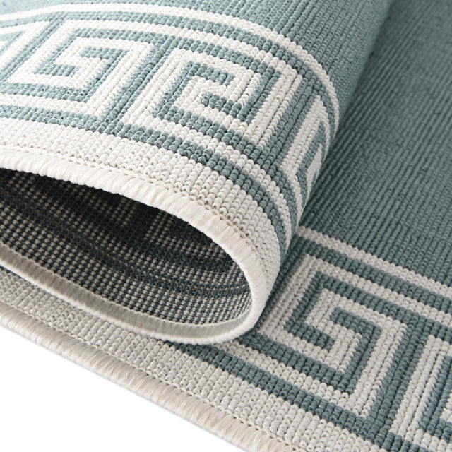 Aqua 4' x 4' Outdoor Coastal Round Area Rug Weather Resistant for Patio, Deck, Terrace, Balcony, Porch 100% Polypropylene Coastal Decor Carpet for Sale at Rug Engine