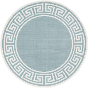 Aqua 4' x 4' Outdoor Coastal Round Area Rug Weather Resistant for Patio, Deck, Terrace, Balcony, Porch 100% Polypropylene Coastal Decor Carpet for Sale at Rug Engine