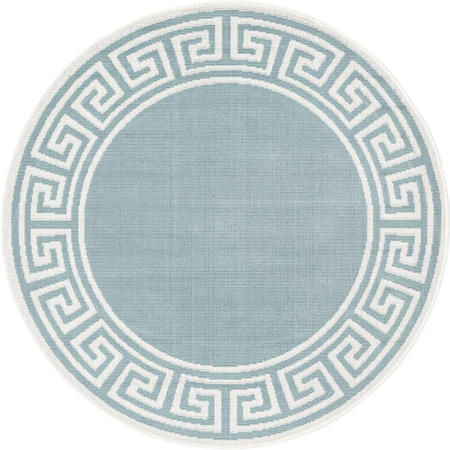 Aqua 4' x 4' Outdoor Coastal Round Area Rug Weather Resistant for Patio, Deck, Terrace, Balcony, Porch 100% Polypropylene Coastal Decor Carpet for Sale at Rug Engine