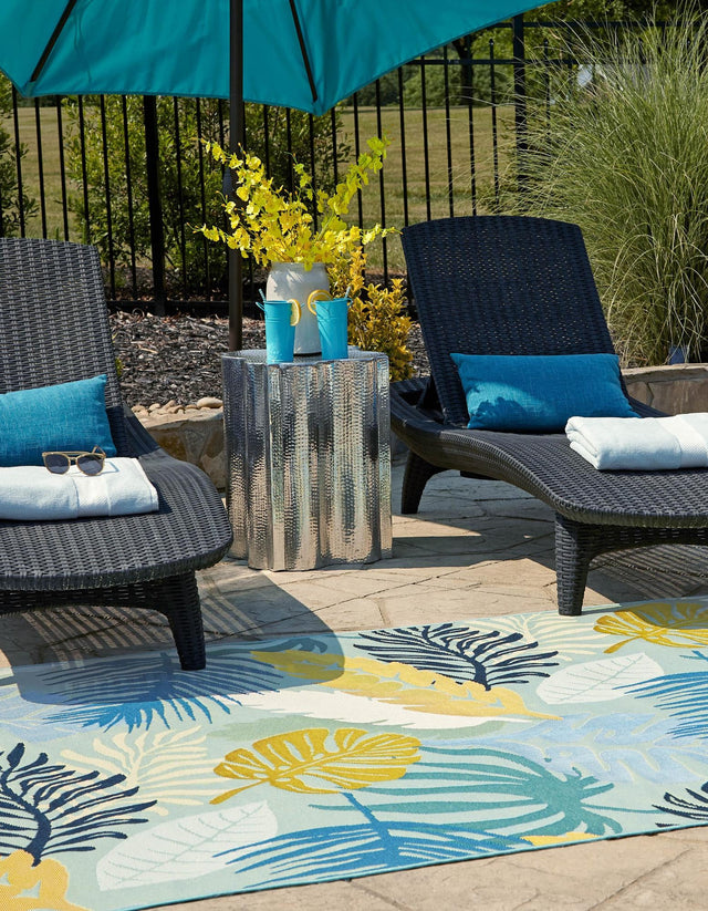 Multicolor 5' 3 x 8' Outdoor Botanical Rectangle Area Rug Weather Resistant for Patio, Deck, Terrace, Balcony, Porch Polypropylene Garden Floral Tropical Carpet for Sale at Rug Engine