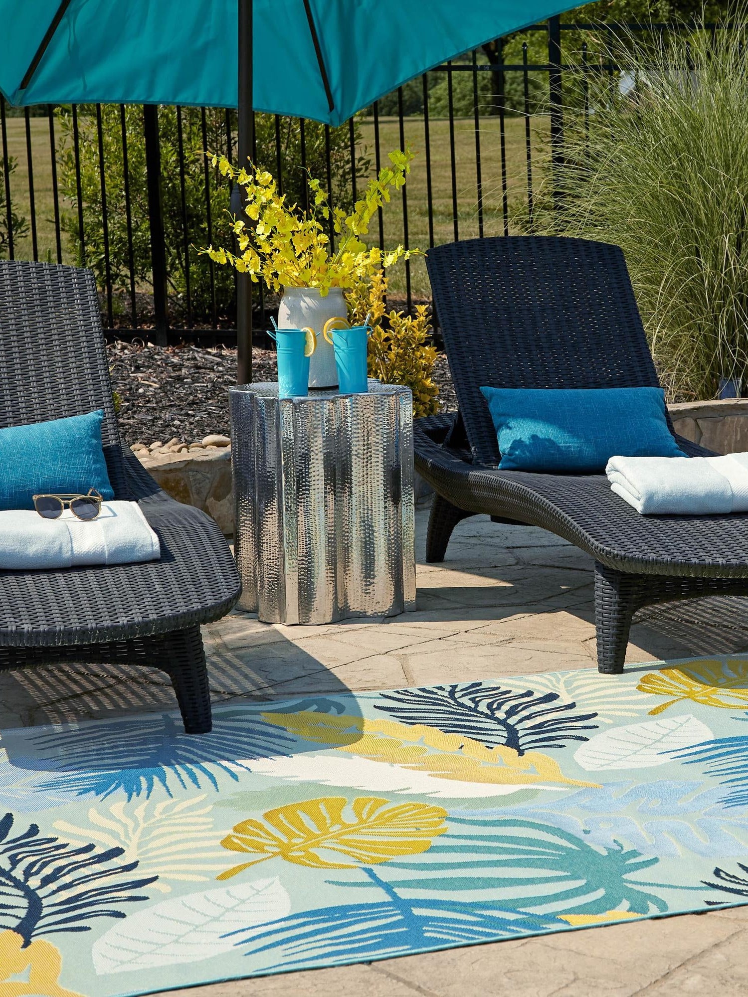 Multicolor 7' 10 x 10' Outdoor Botanical Rectangle Area Rug Weather Resistant for Patio, Deck, Terrace, Balcony, Porch Polypropylene Garden Floral Tropical Carpet for Sale at Rug Engine