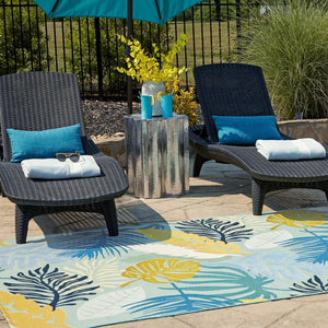Multicolor 4' x 6' Outdoor Botanical Rectangle Area Rug Weather Resistant for Patio, Deck, Terrace, Balcony, Porch Polypropylene Garden Floral Tropical Carpet for Sale at Rug Engine