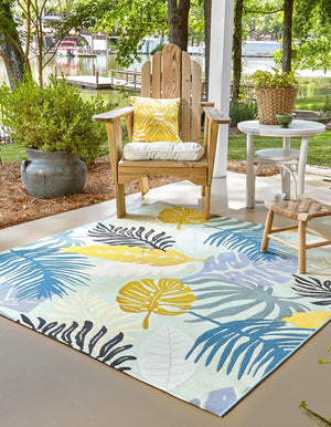Multicolor 6' x 6' Outdoor Botanical Square Area Rug Weather Resistant for Patio, Deck, Terrace, Balcony, Porch Polypropylene Garden Floral Tropical Carpet for Sale at Rug Engine