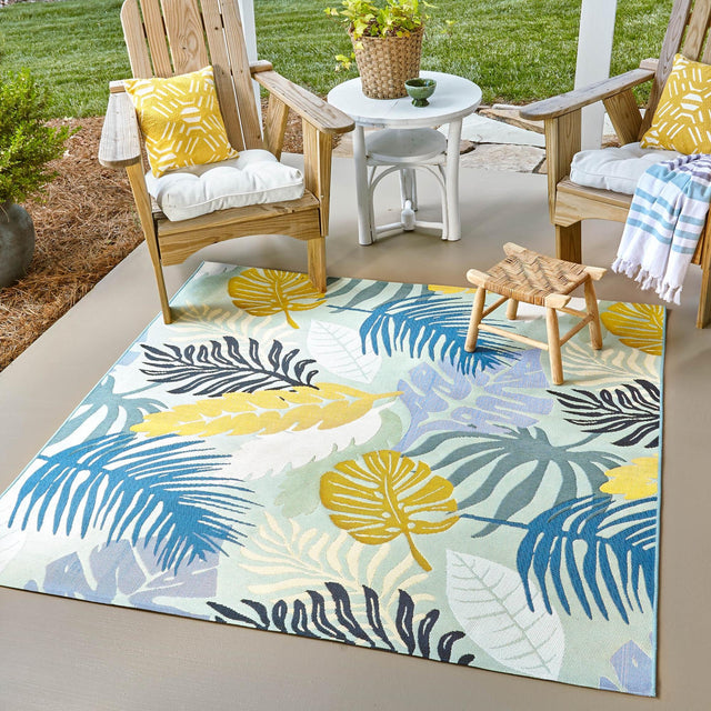 Multicolor 6' x 6' Outdoor Botanical Square Area Rug Weather Resistant for Patio, Deck, Terrace, Balcony, Porch Polypropylene Garden Floral Tropical Carpet for Sale at Rug Engine