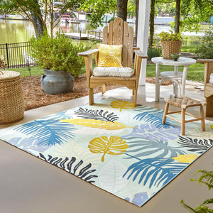 Multicolor 6' x 6' Outdoor Botanical Square Area Rug Weather Resistant for Patio, Deck, Terrace, Balcony, Porch Polypropylene Garden Floral Tropical Carpet for Sale at Rug Engine