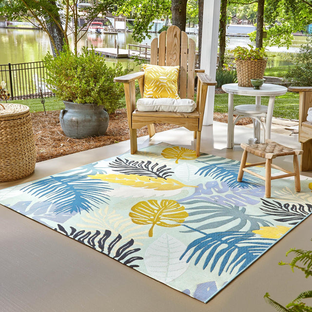 Multicolor 6' x 6' Outdoor Botanical Square Area Rug Weather Resistant for Patio, Deck, Terrace, Balcony, Porch Polypropylene Garden Floral Tropical Carpet for Sale at Rug Engine