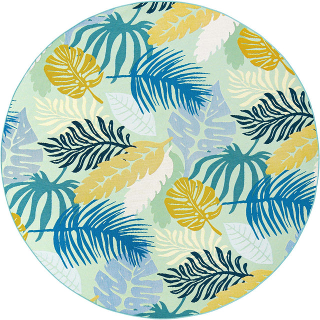 Multicolor 7' 10 x 7' 10 Outdoor Botanical Round Area Rug Weather Resistant for Patio, Deck, Terrace, Balcony, Porch Polypropylene Garden Floral Tropical Carpet for Sale at Rug Engine