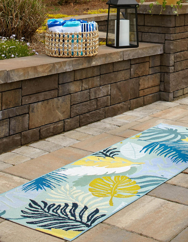 Multicolor 2' 7 x 5' 3 Outdoor Botanical Runner Area Rug Weather Resistant for Patio, Deck, Terrace, Balcony, Porch Polypropylene Garden Floral Tropical Carpet for Sale at Rug Engine